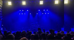 stage with music gear for guitar players